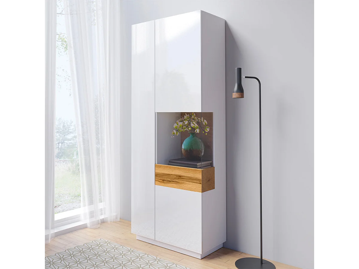 Vitrine 2 portes ouverture droite Andrea Blanc et Bois