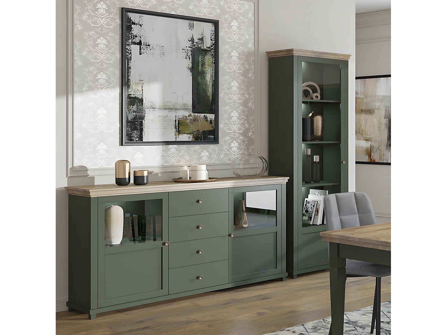 Vitrine 1 porte ouverture gauche Martin Vert et Bois