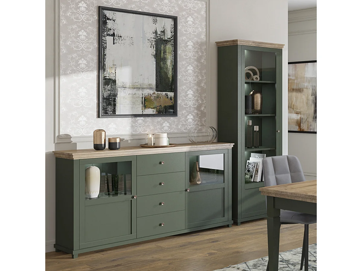 Vitrine 1 porte ouverture gauche Martin Vert et Bois