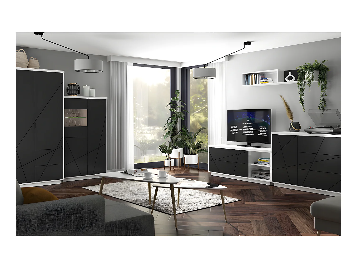 Vitrine 3 portes Sven Noir et Blanc