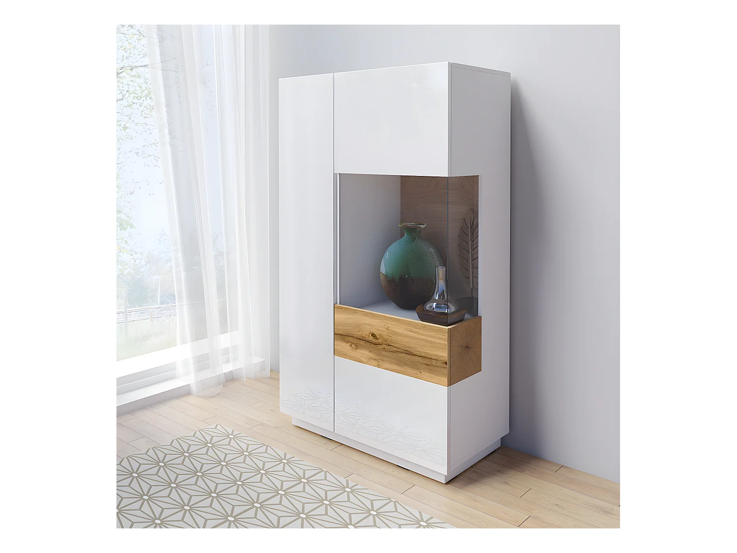 Vaisselier 2 portes ouverture droite Andrea Blanc et Bois