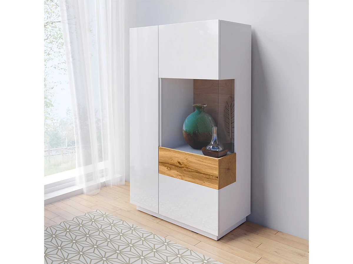 Vaisselier 2 portes ouverture droite Andrea Blanc et Bois