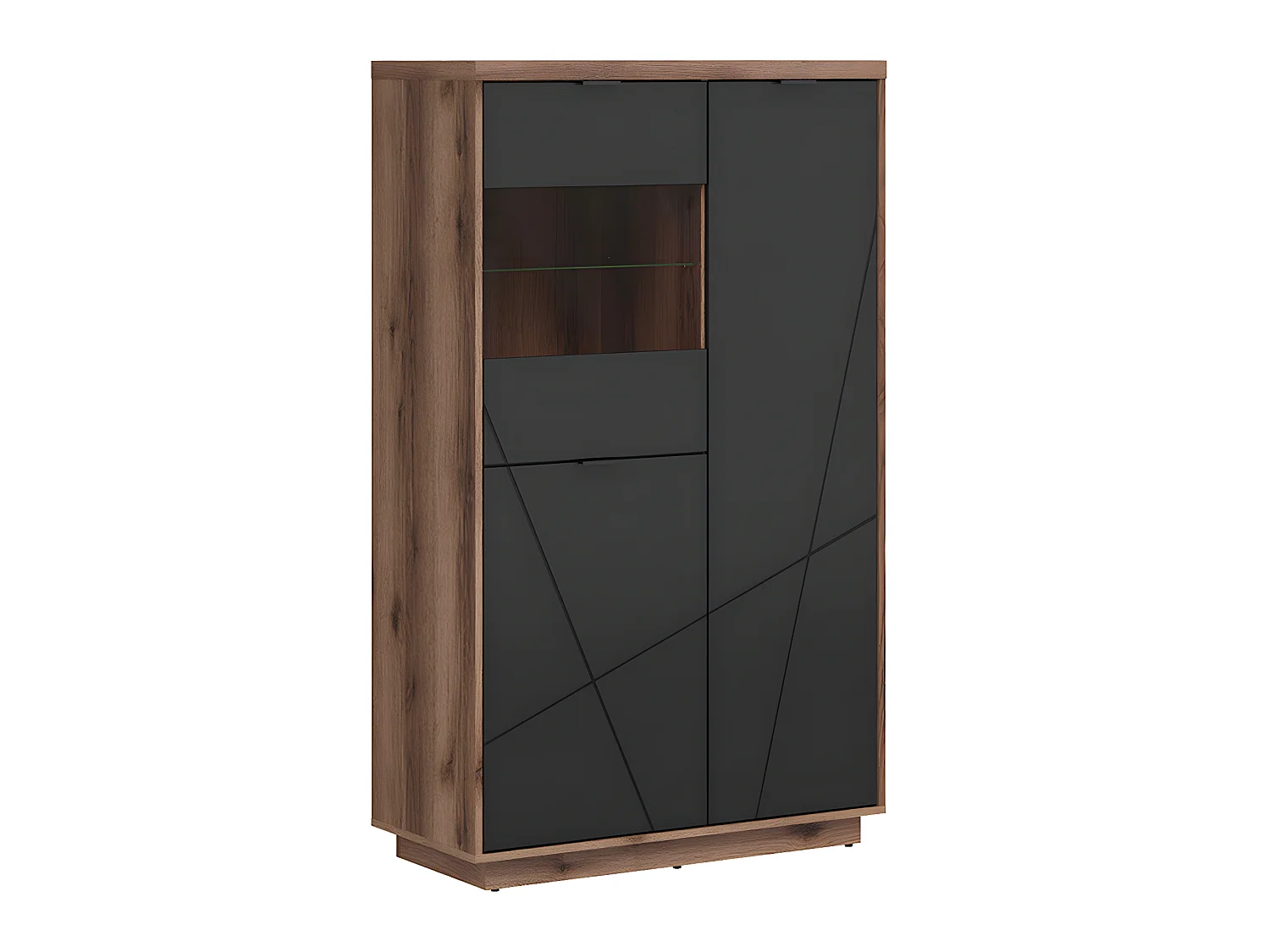 Vitrine 3 portes Sven Noir et Bois