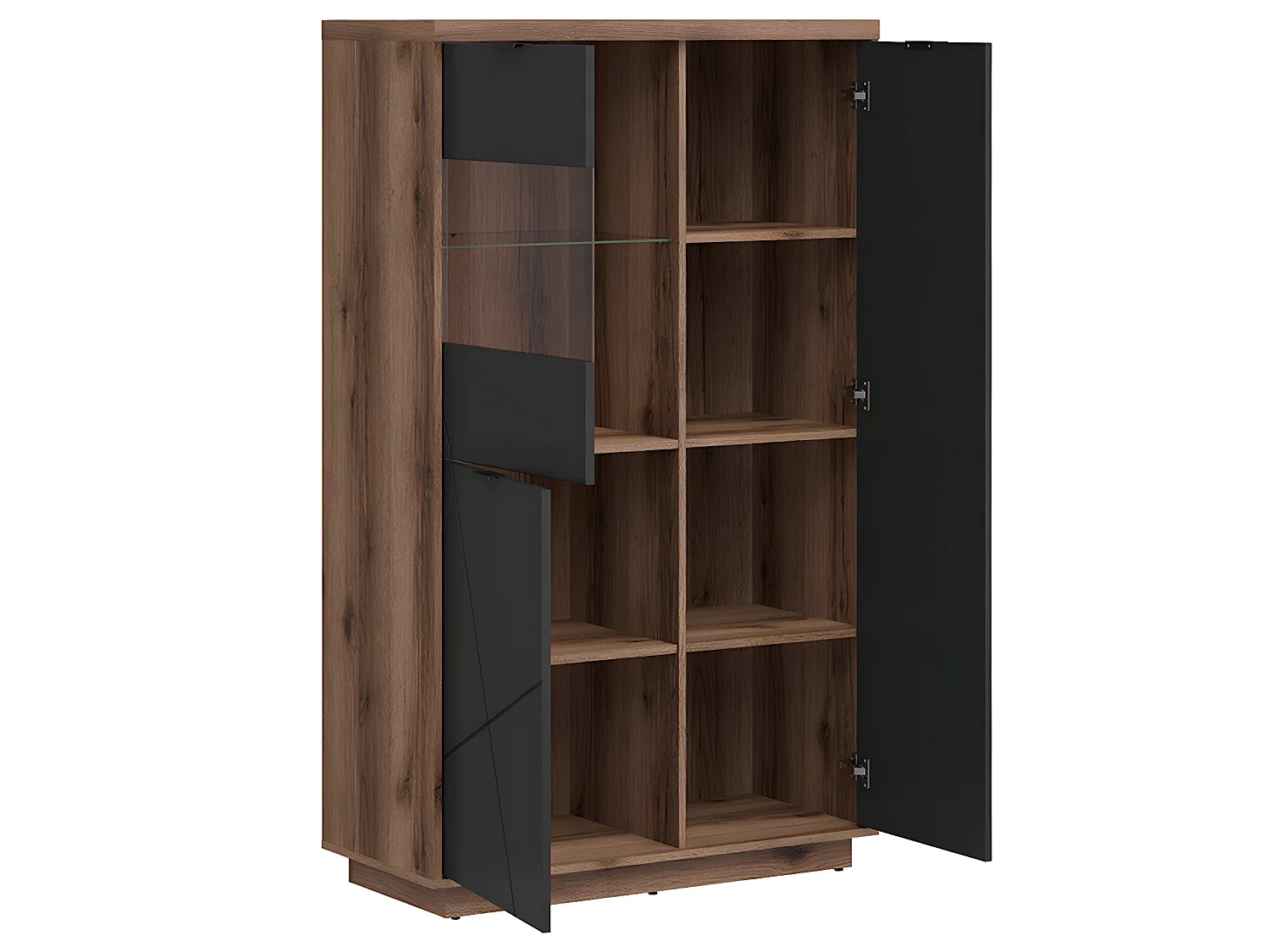 Vitrine 3 portes Sven Noir et Bois