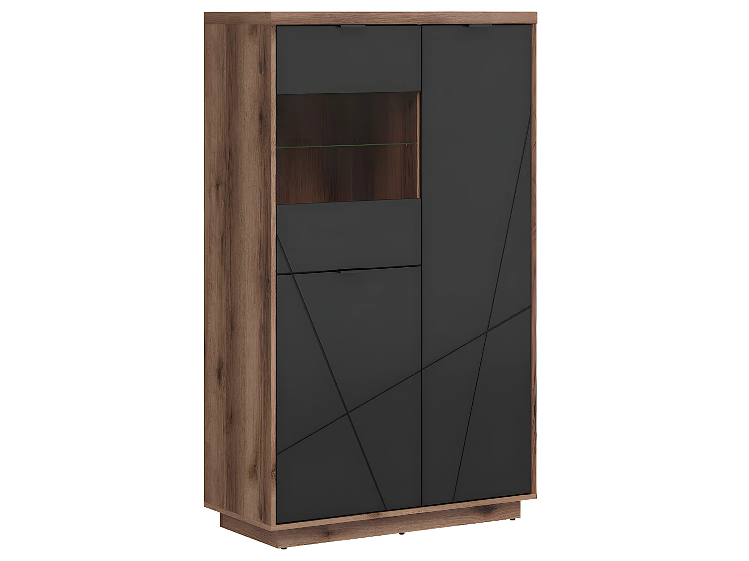 Vitrine 3 portes Sven Noir et Bois