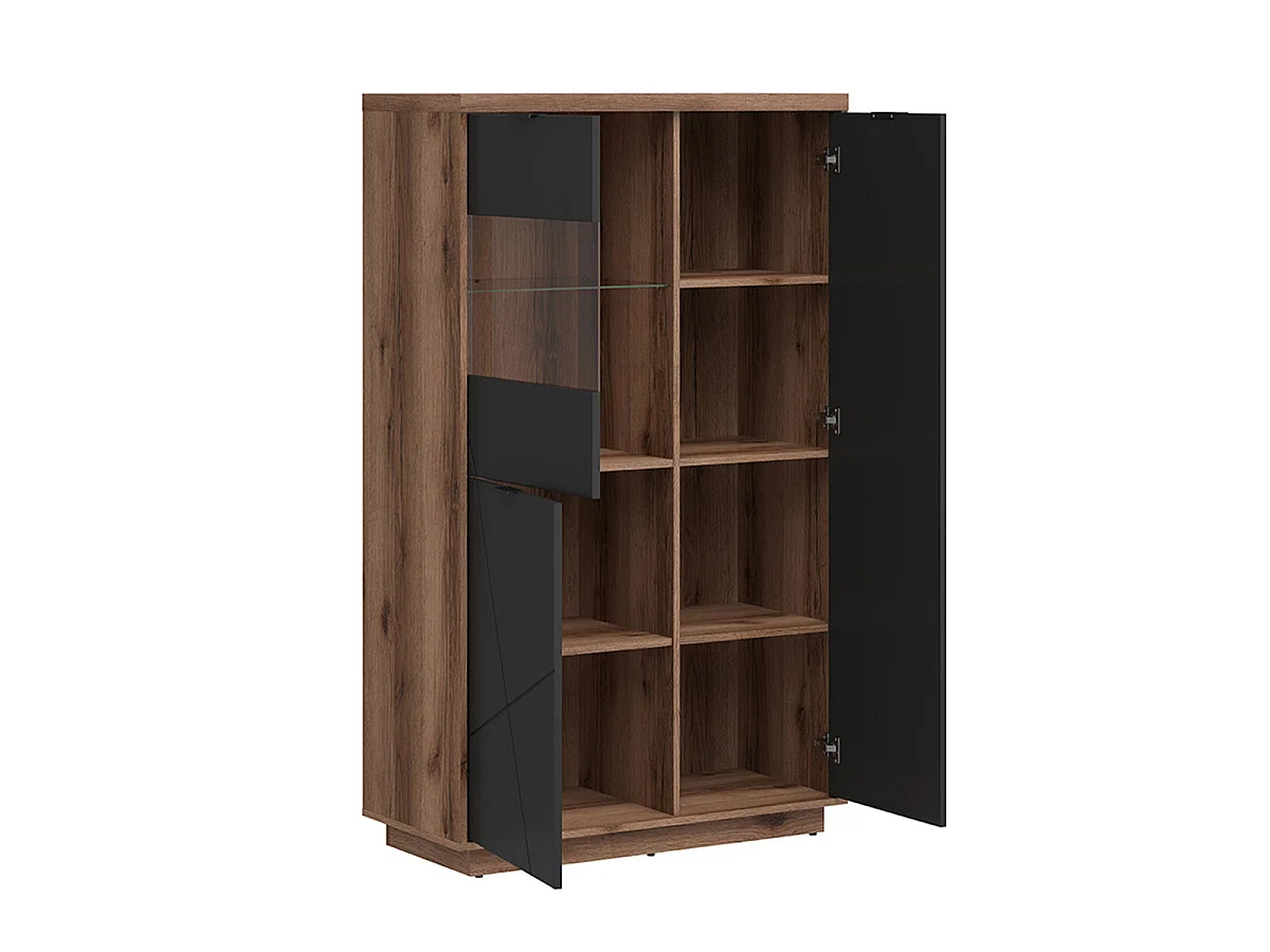 Vitrine 3 portes Sven Noir et Bois