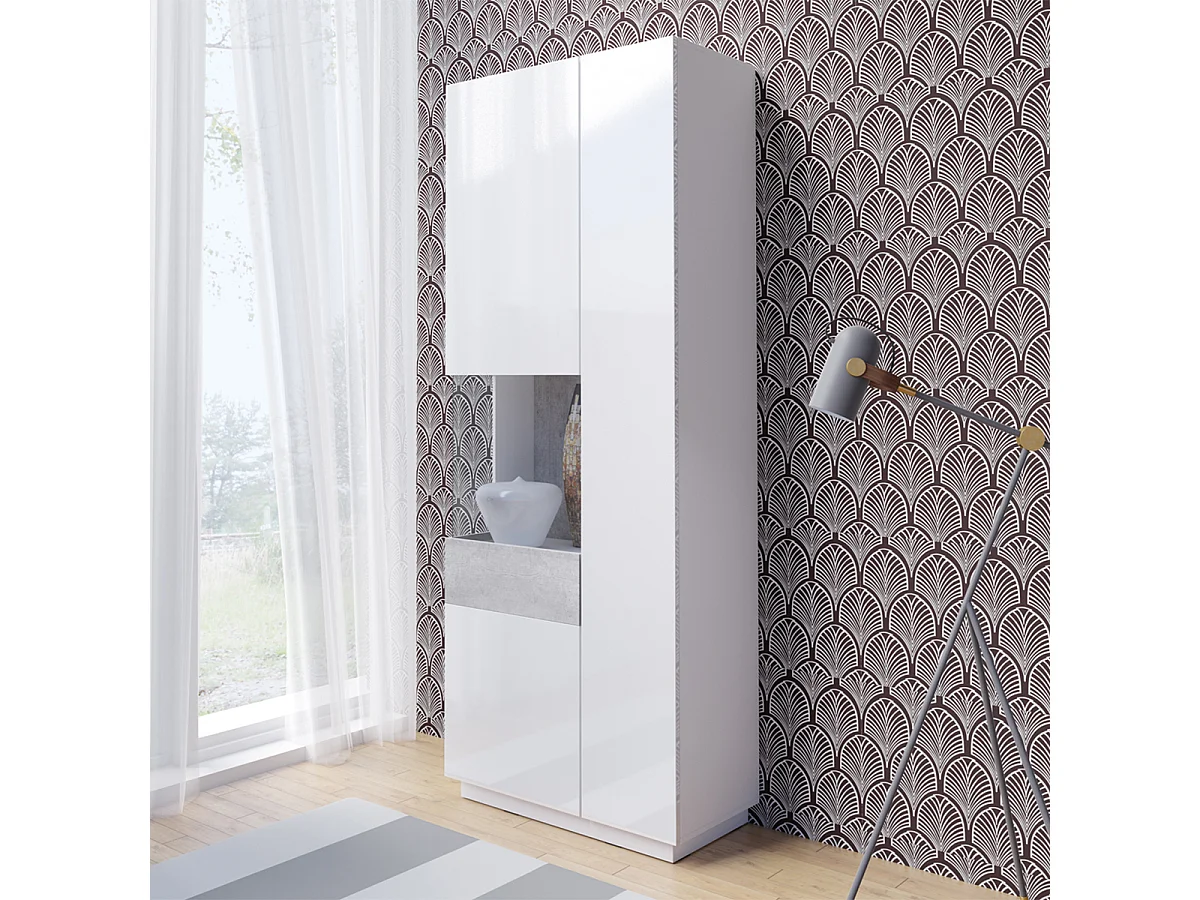 Vetrina 2 ante Andrea bianco e cemento 207cm