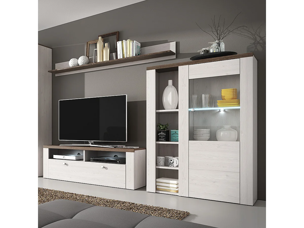 Vaisselier 1 porte avec LED Amaury Bois Blanc