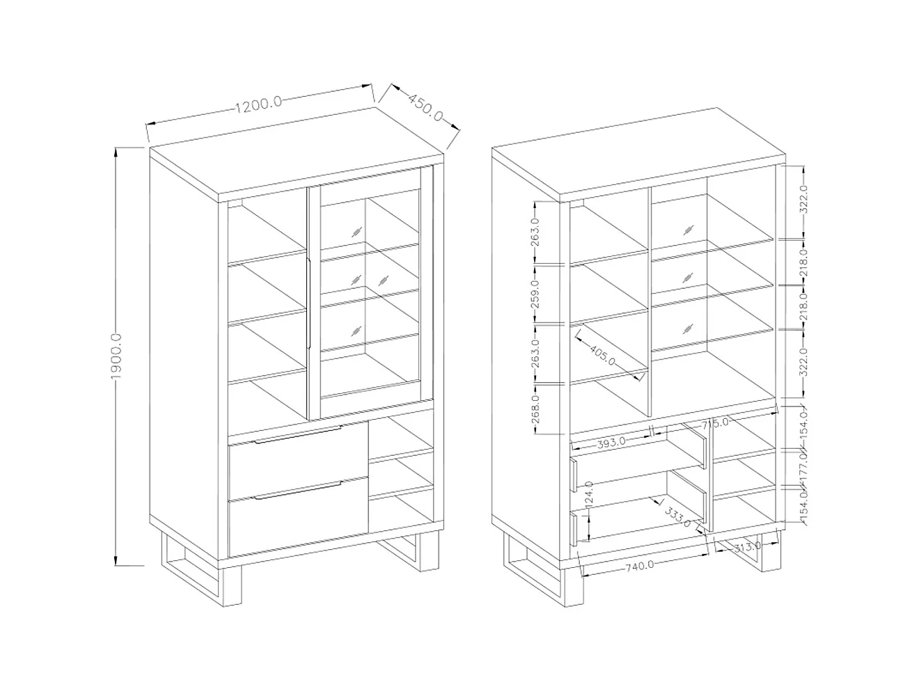 Vaisselier 1 porte 2 tiroirs Eden Bois et Metal
