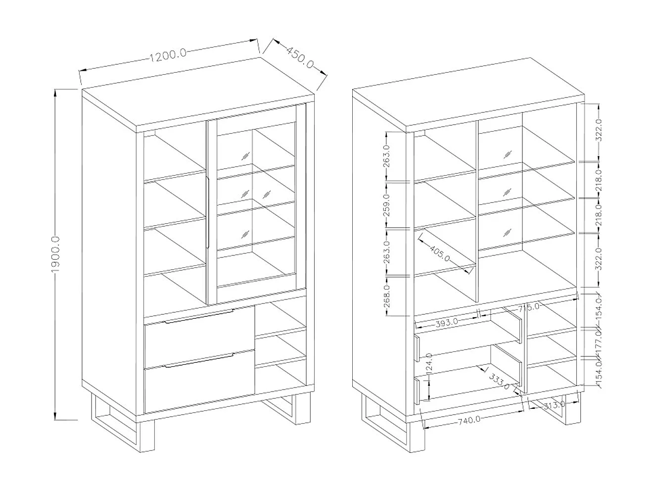 Vaisselier 1 porte 2 tiroirs Eden Bois et Metal