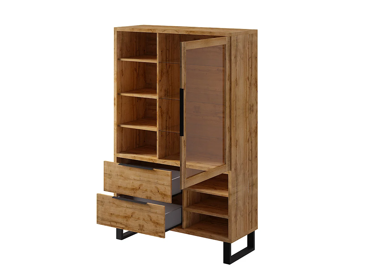 Credenza 1 anta 2 cassetti Eden marrone e metallo 190cm