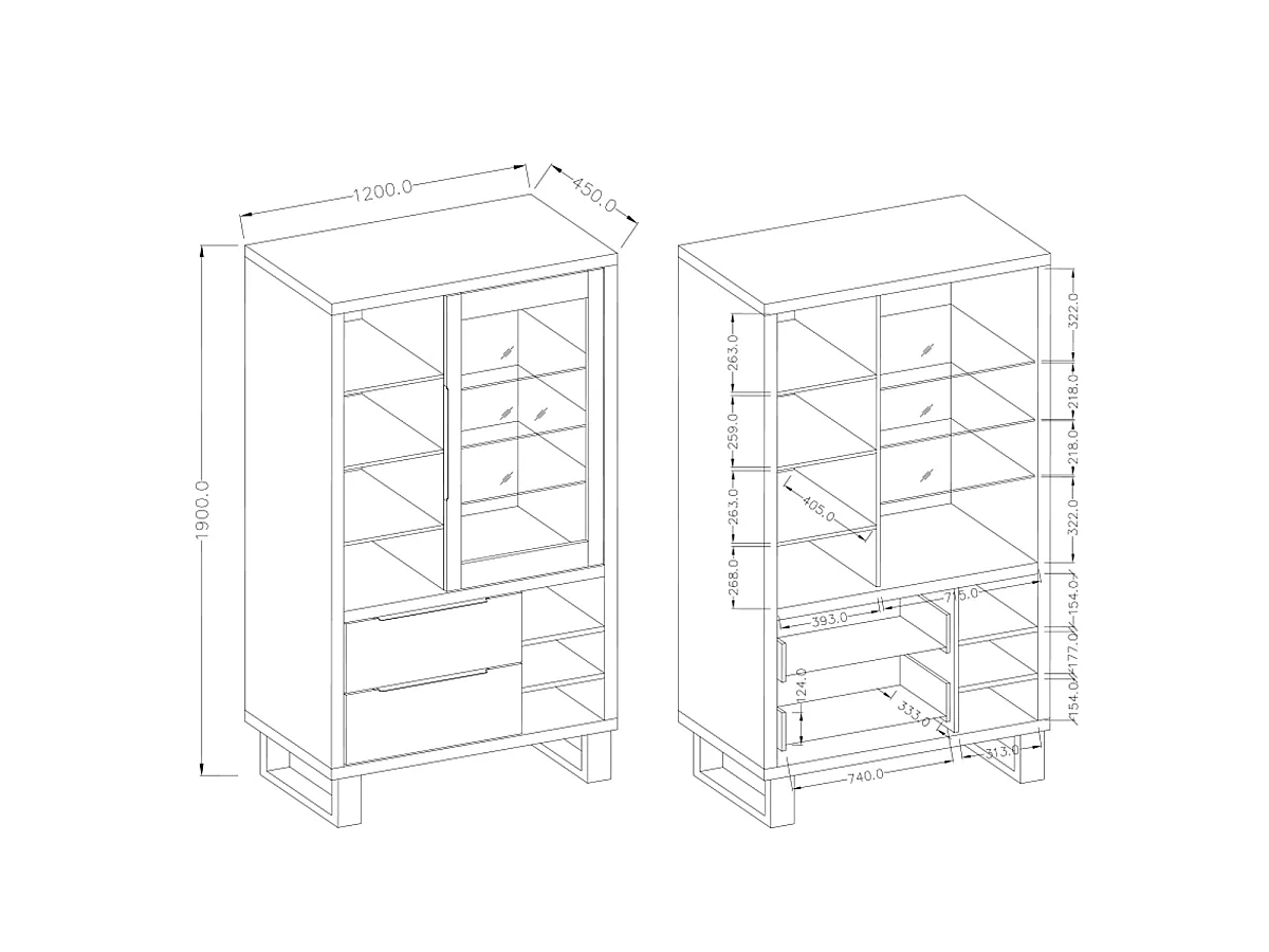 Credenza 1 anta 2 cassetti Eden marrone e metallo 190cm