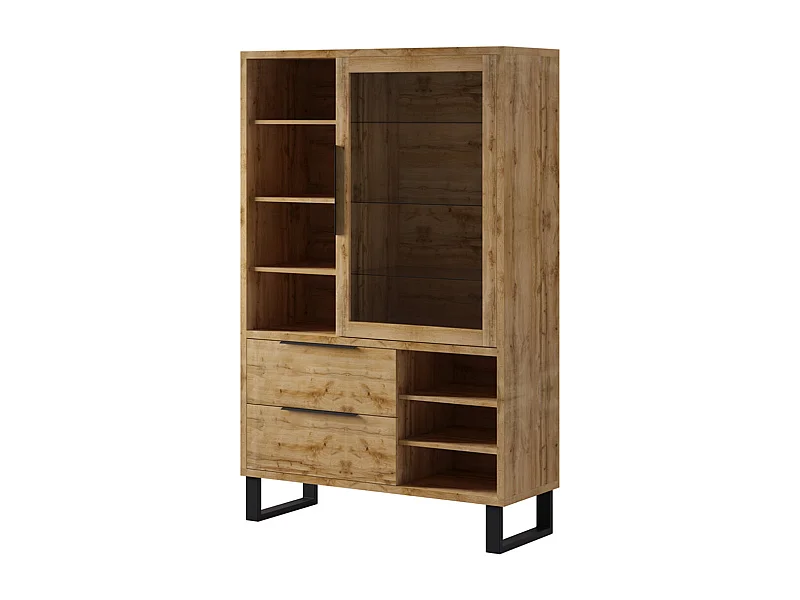 Geschirrschrank, 1 Tür, 2 Schubladen, Eden Holz und Metall