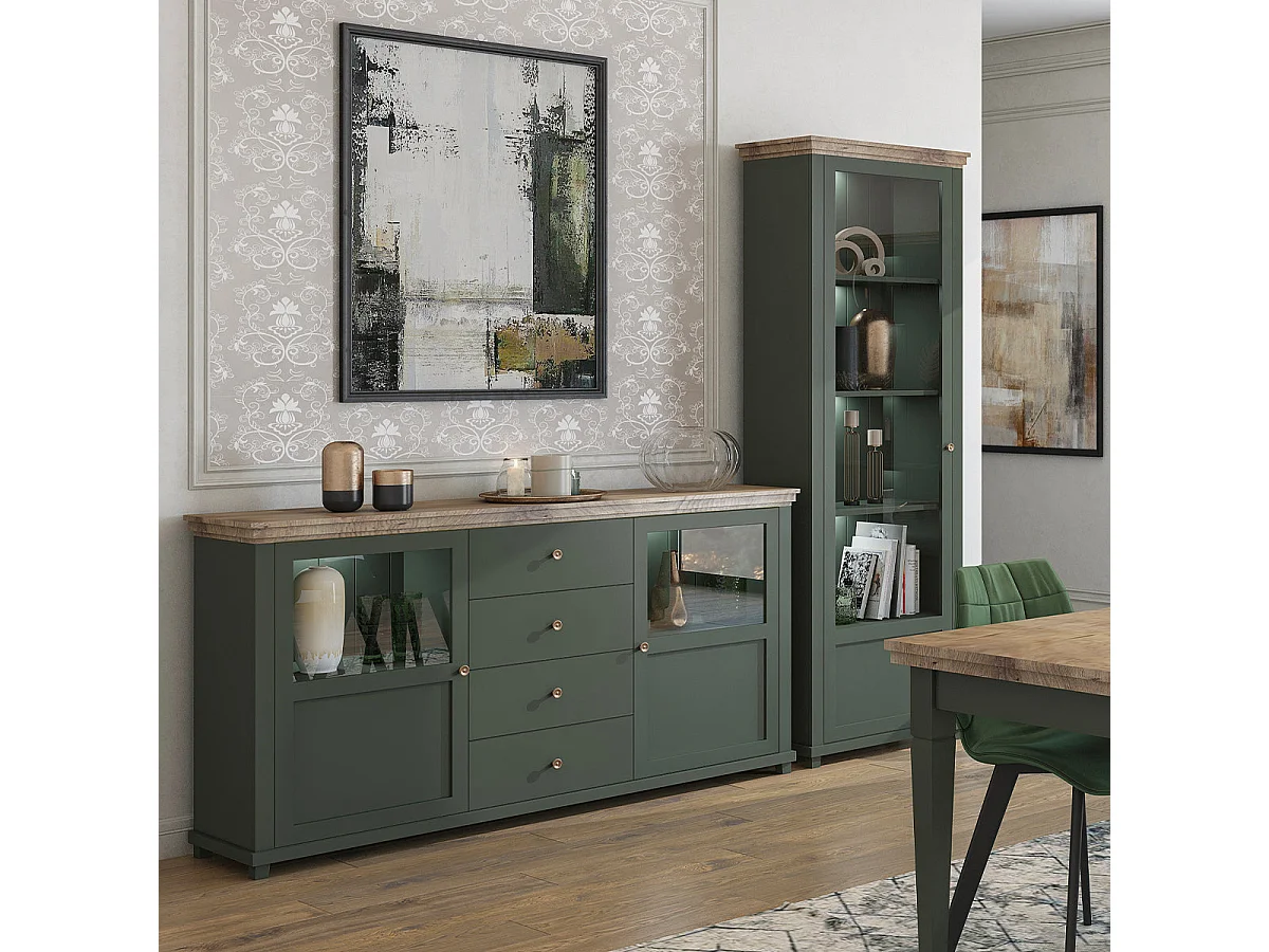 Vitrine 1 porte ouverture droite Martin Vert et Bois