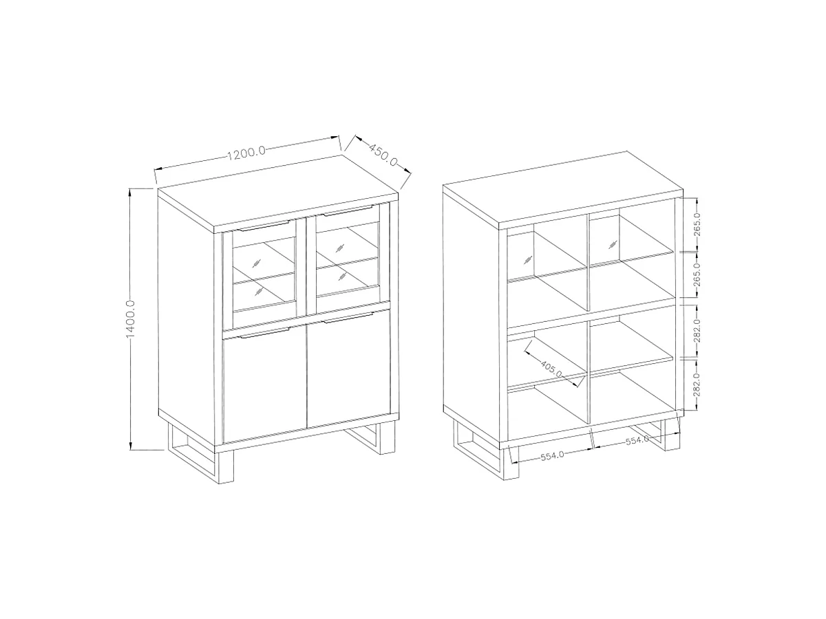 Credenza 4 ante Eden marrone e metallo 140cm