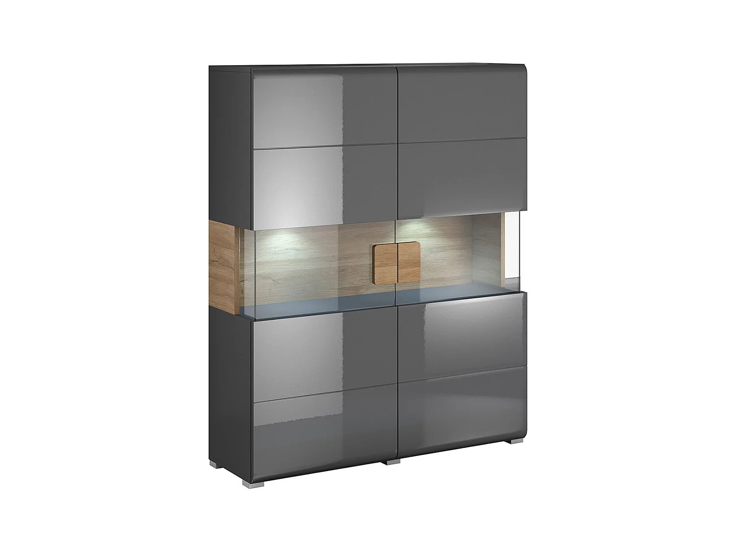 Vaisselier 2 portes avec LED Jules Gris et Bois