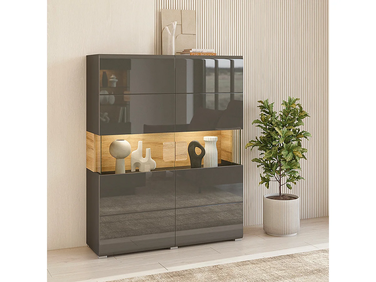 2-door dresser with LED Jules Grey and Wood