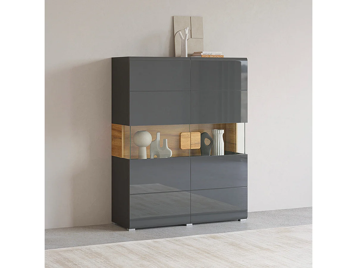 2-door dresser with LED Jules Grey and Wood