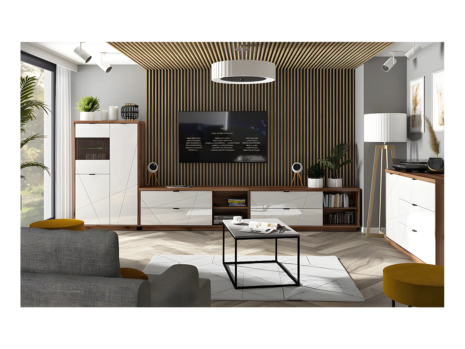 Vitrine 3 portes Sven Blanc et Bois