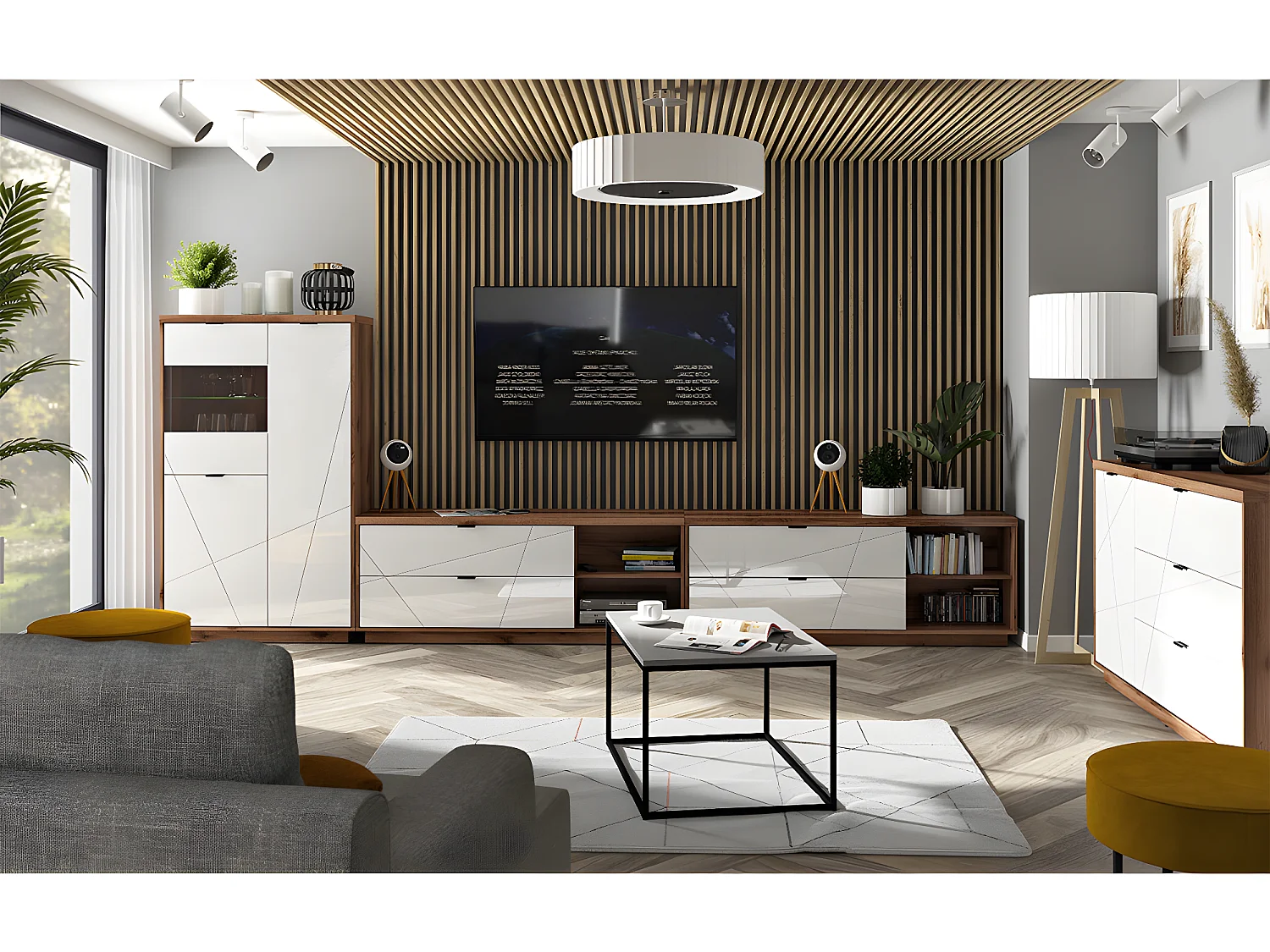 Vetrina a 3 ante Sven bianco e legno