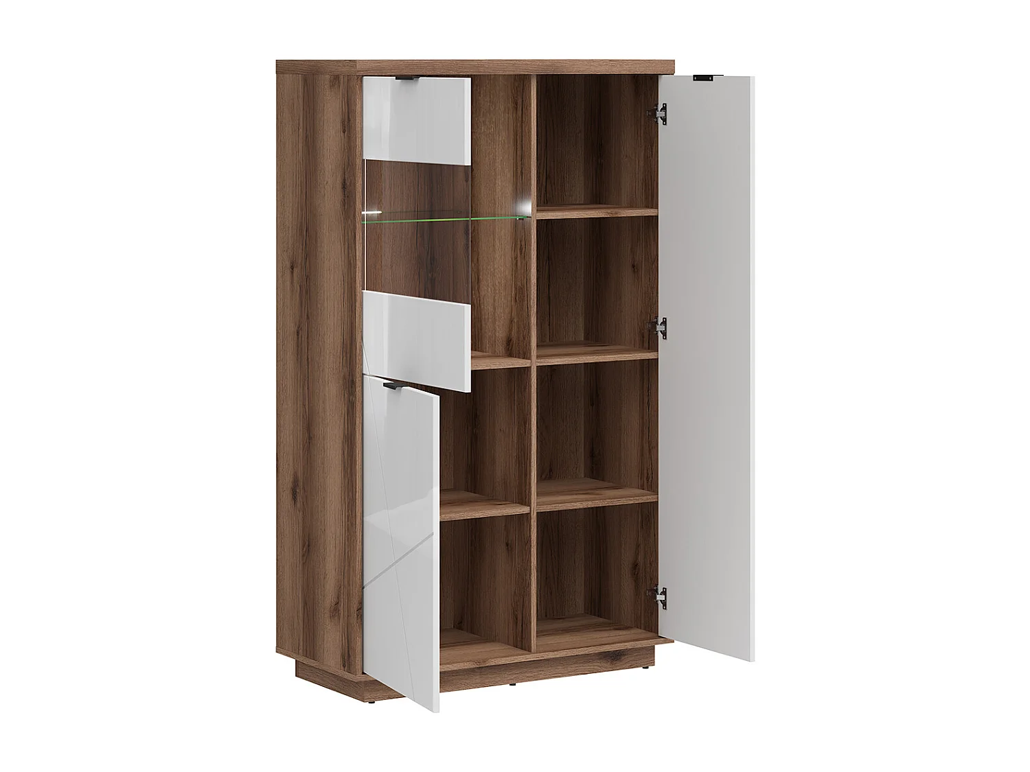 Sven Wit en Hout 3-deurs vitrinekast