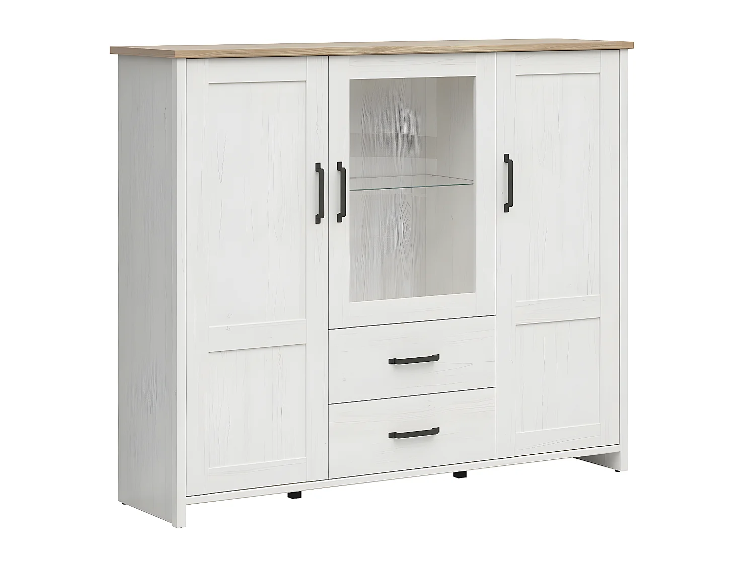 Vaisselier bas 3 portes 2 tiroirs Aksel Blanc et Bois