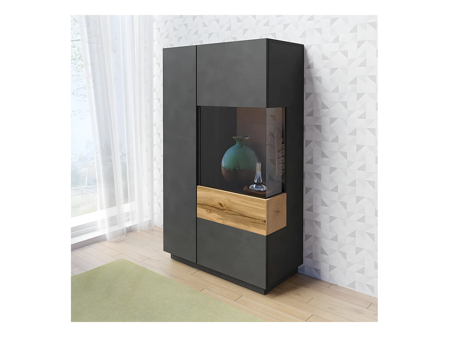 Credenza 2 ante Andrea grigio antracite e marrone 139cm