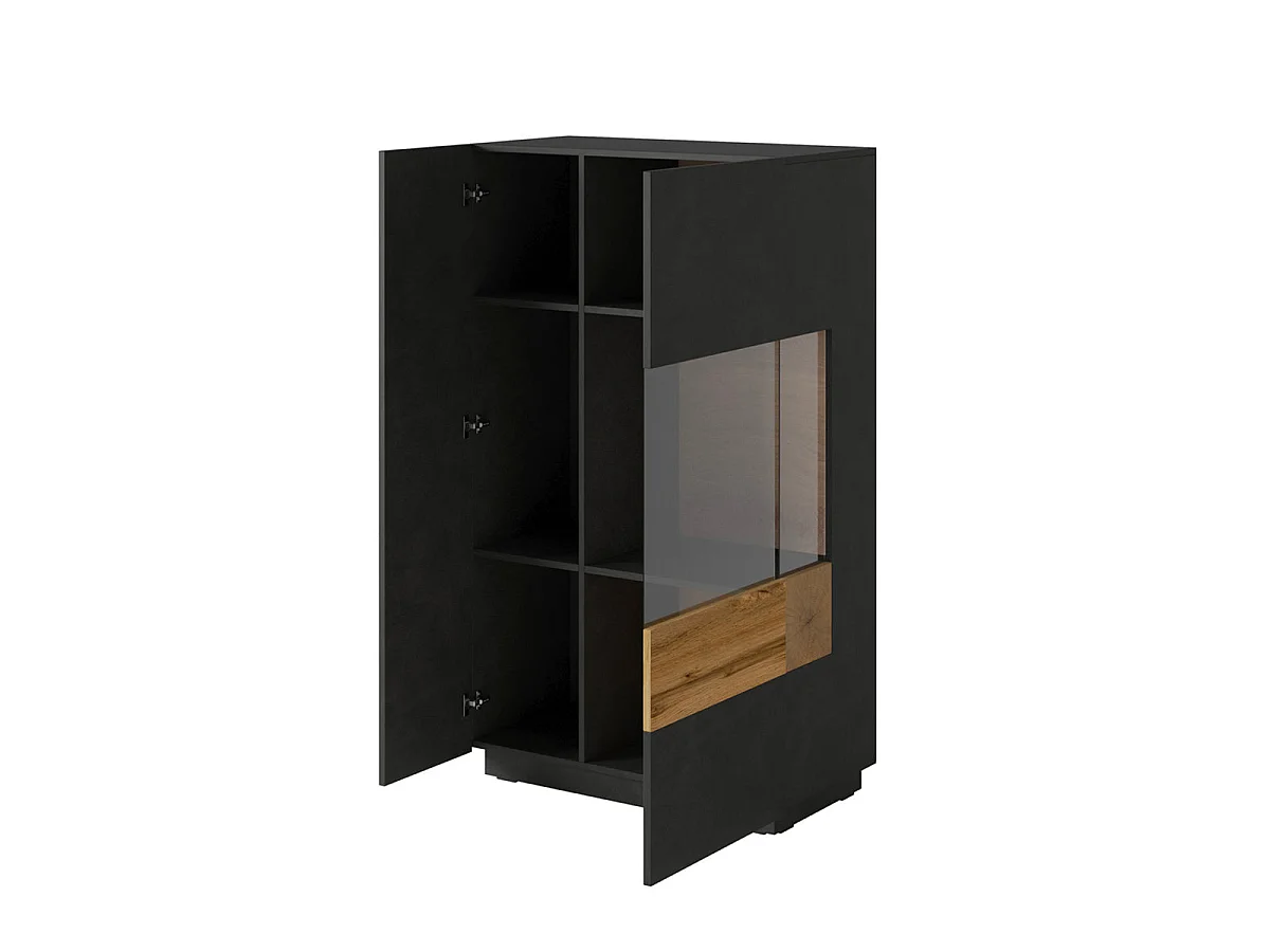 Vaisselier 2 portes ouverture droite Andrea Gris anthracite et Bois