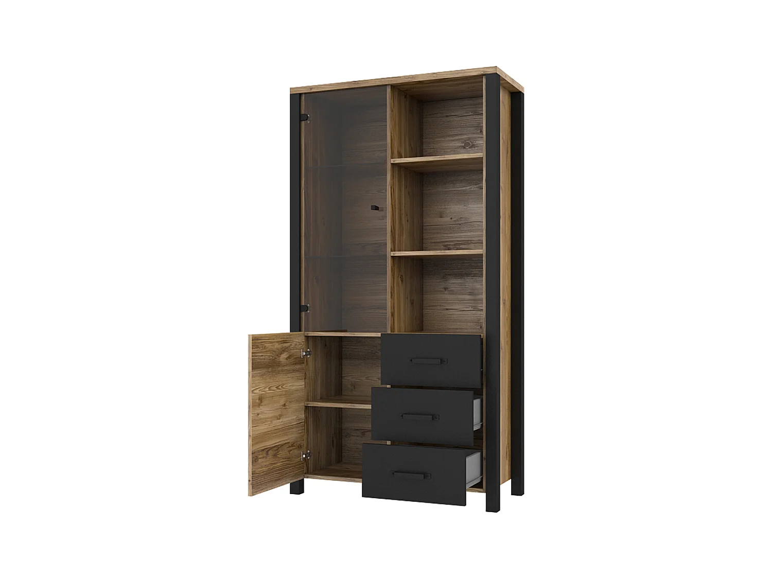 Vajillero 2 puertas 3 cajones Lyam Madera y Negro