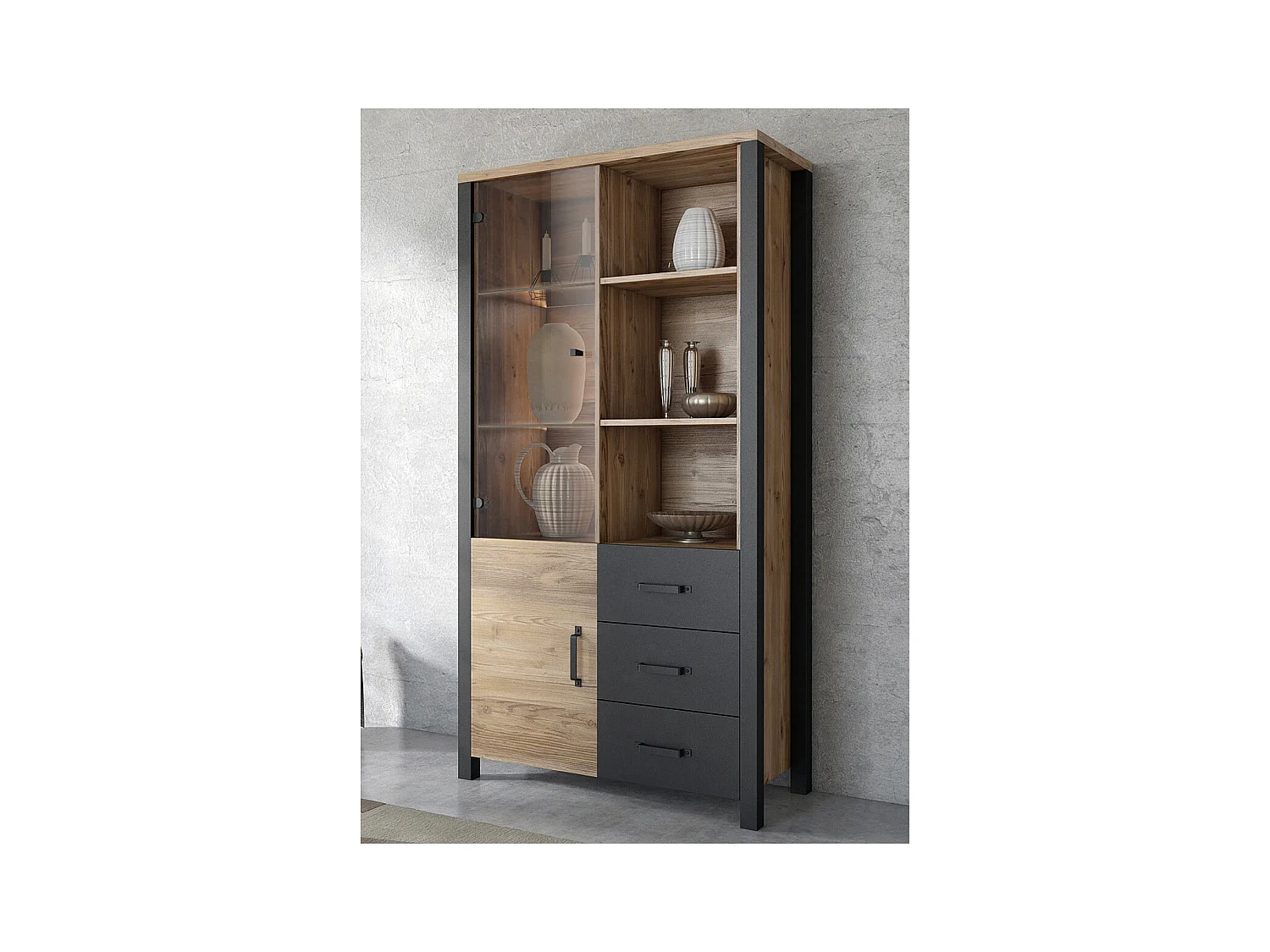 Vajillero 2 puertas 3 cajones Lyam Madera y Negro