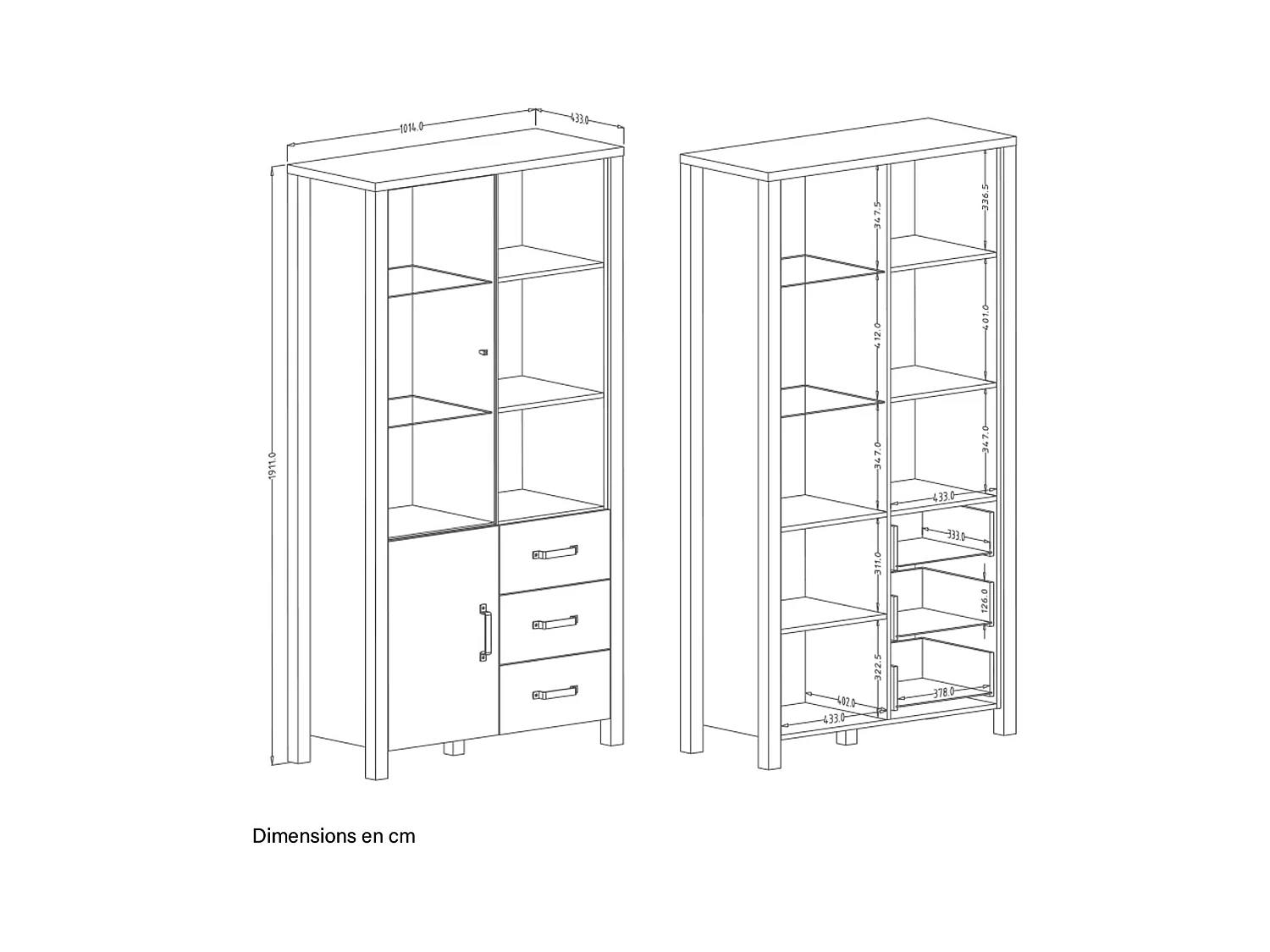 Vajillero 2 puertas 3 cajones Lyam Madera y Negro