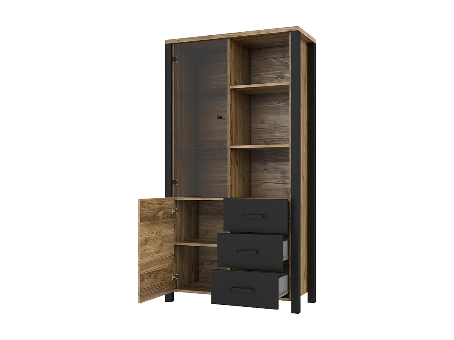 Vajillero 2 puertas 3 cajones Lyam Madera y Negro