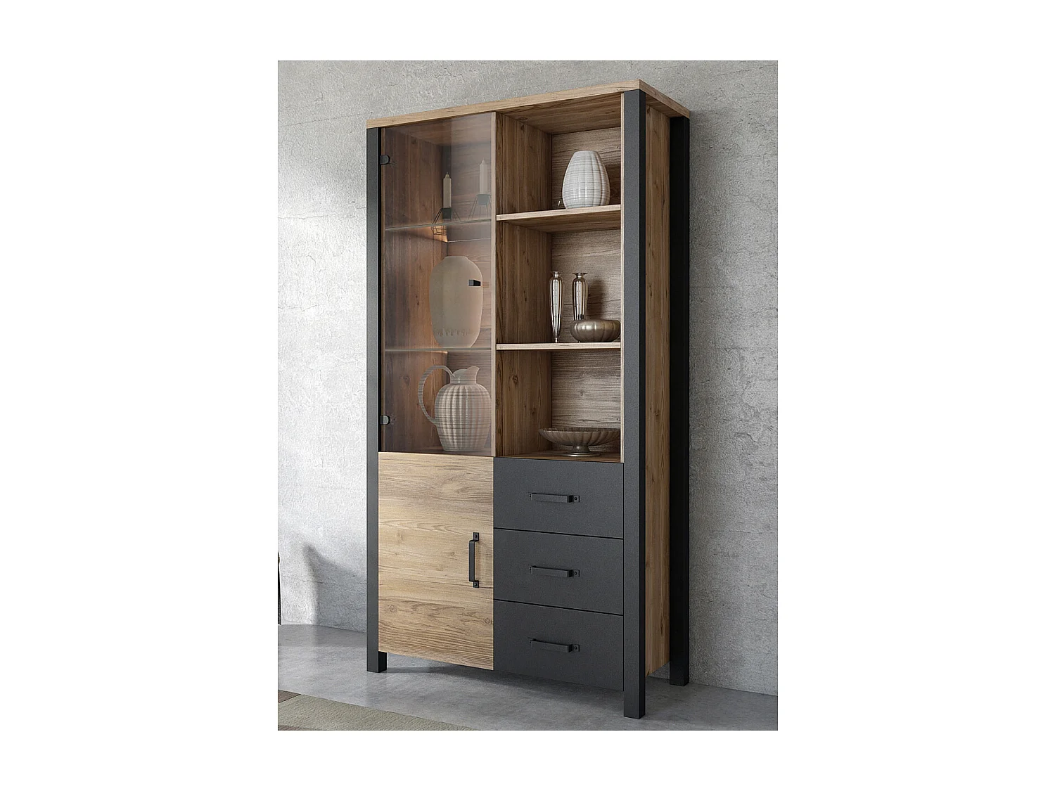 Vajillero 2 puertas 3 cajones Lyam Madera y Negro