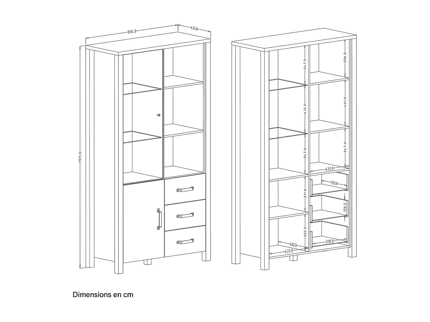 Vajillero 2 puertas 3 cajones Lyam Madera y Negro