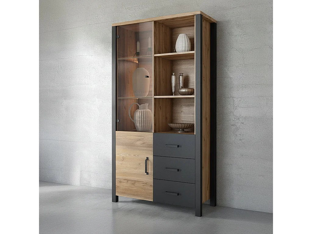 Credenza 2 ante 3 cassetti Lyam marrone e nero 191cm