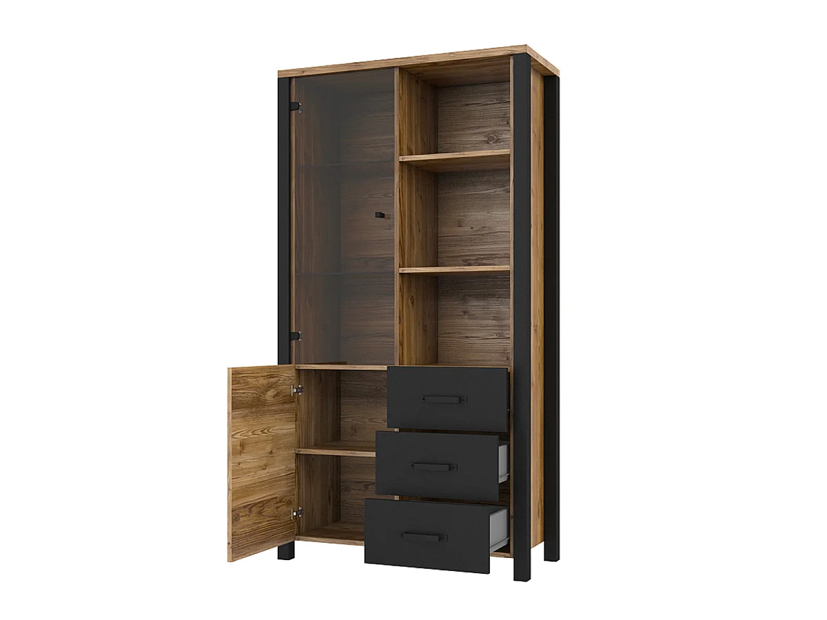 Credenza 2 ante 3 cassetti Lyam marrone e nero 191cm