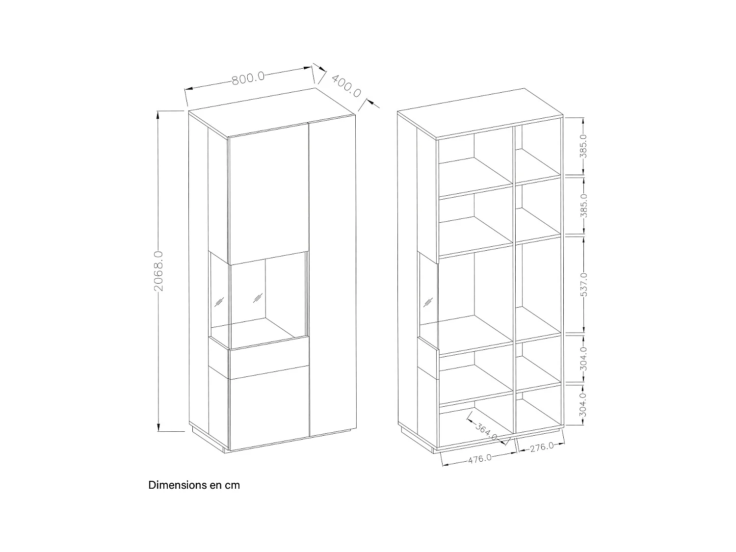 Vitrine 2 portes ouverture gauche Andrea Blanc et Bois