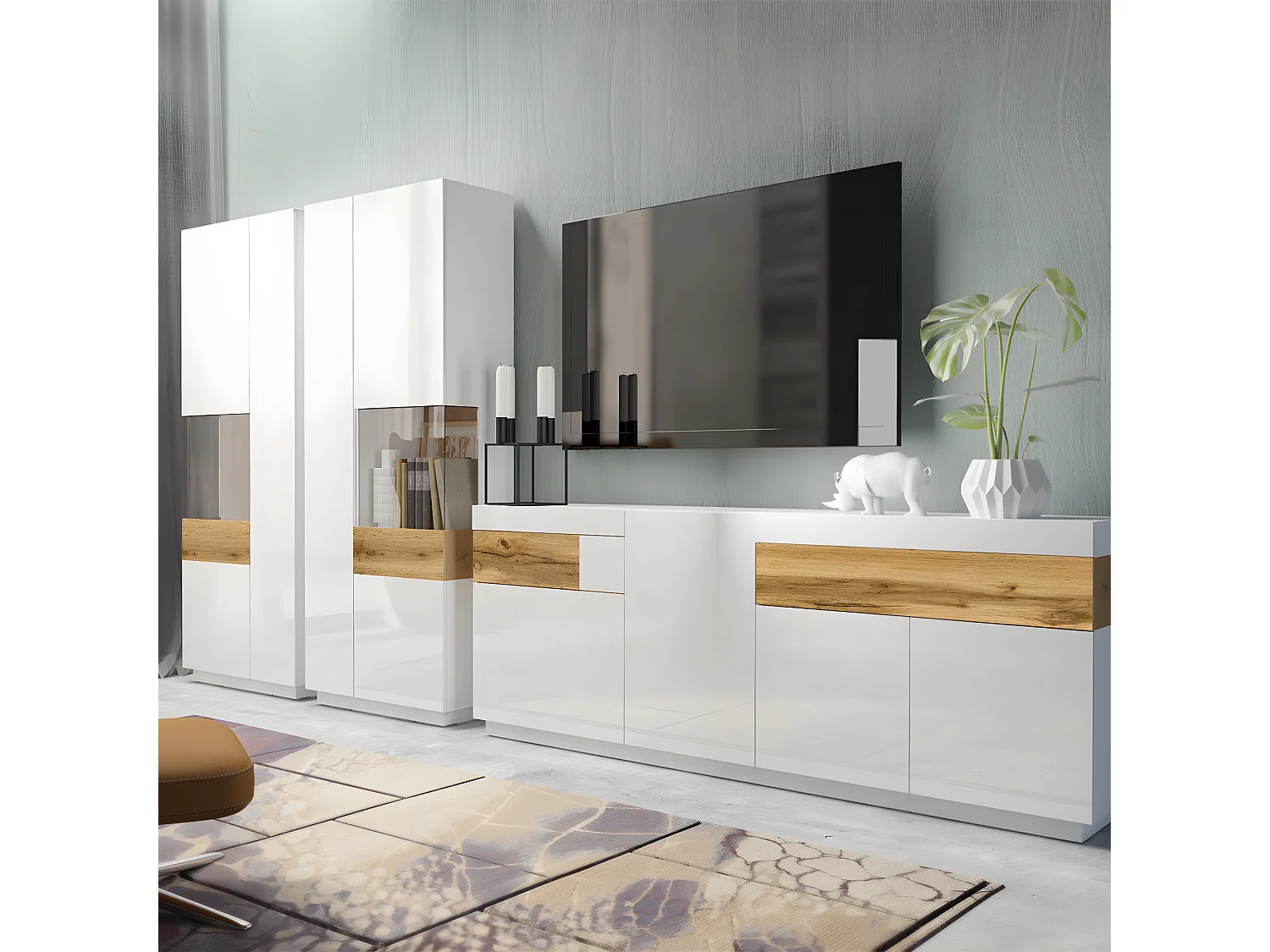 Andrea Wit en Hout 2-deurs vitrinekast, links openend