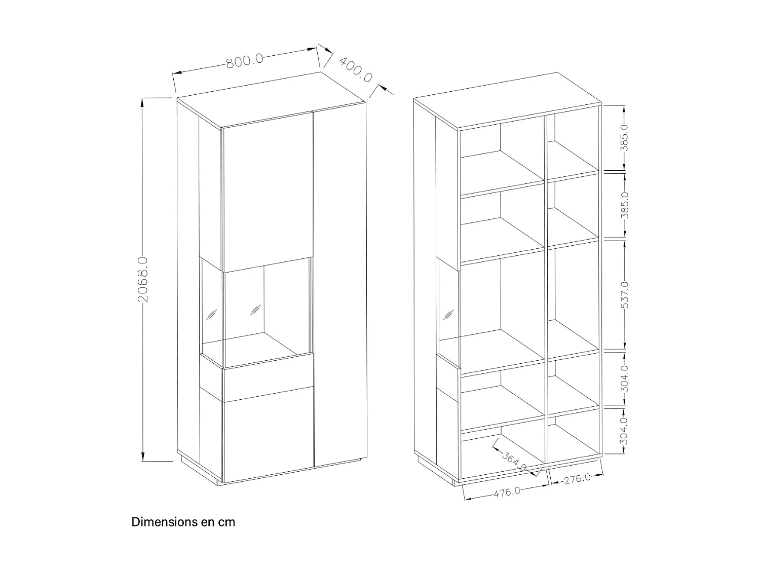 Andrea Wit en Hout 2-deurs vitrinekast, links openend