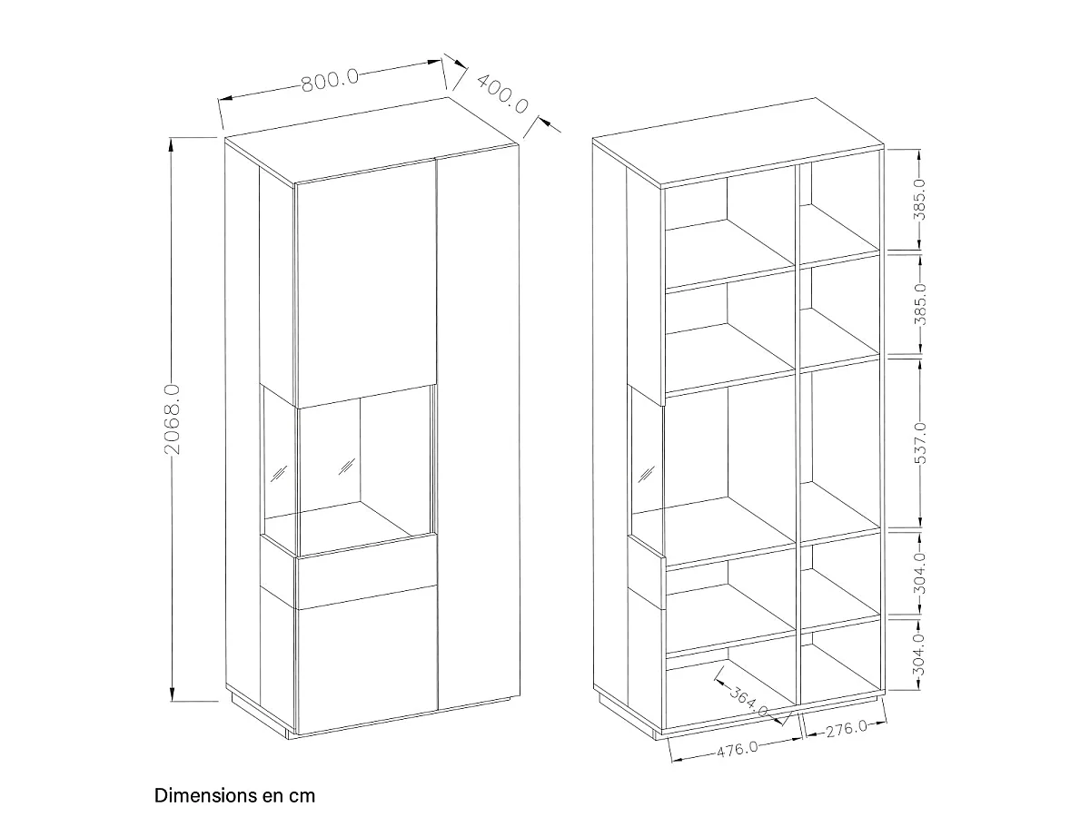 Vitrine 2 portes ouverture gauche Andrea Blanc et Bois