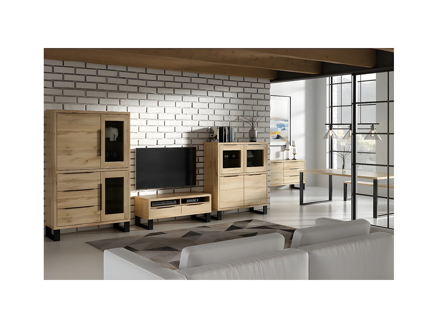 Credenza 3 ante 3 cassetti Eden marrone e metallo 190cm