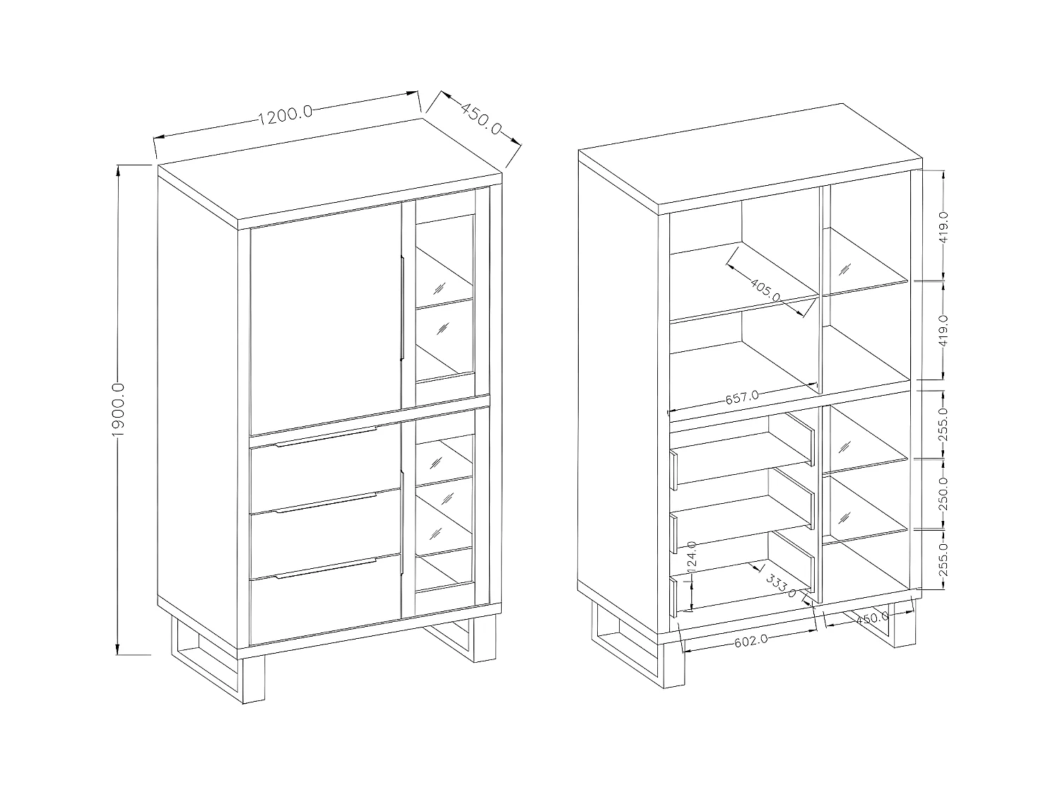 Credenza 3 ante 3 cassetti Eden marrone e metallo 190cm