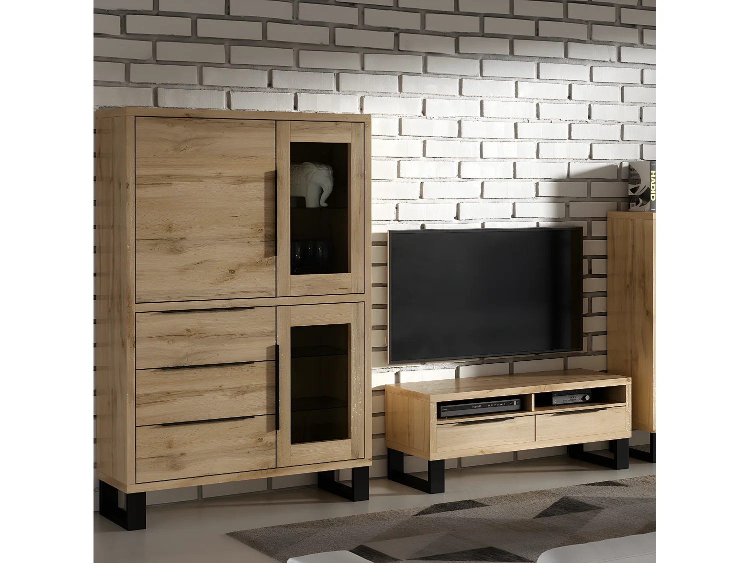 Vaisselier 3 portes 3 tiroirs Eden Bois et Metal