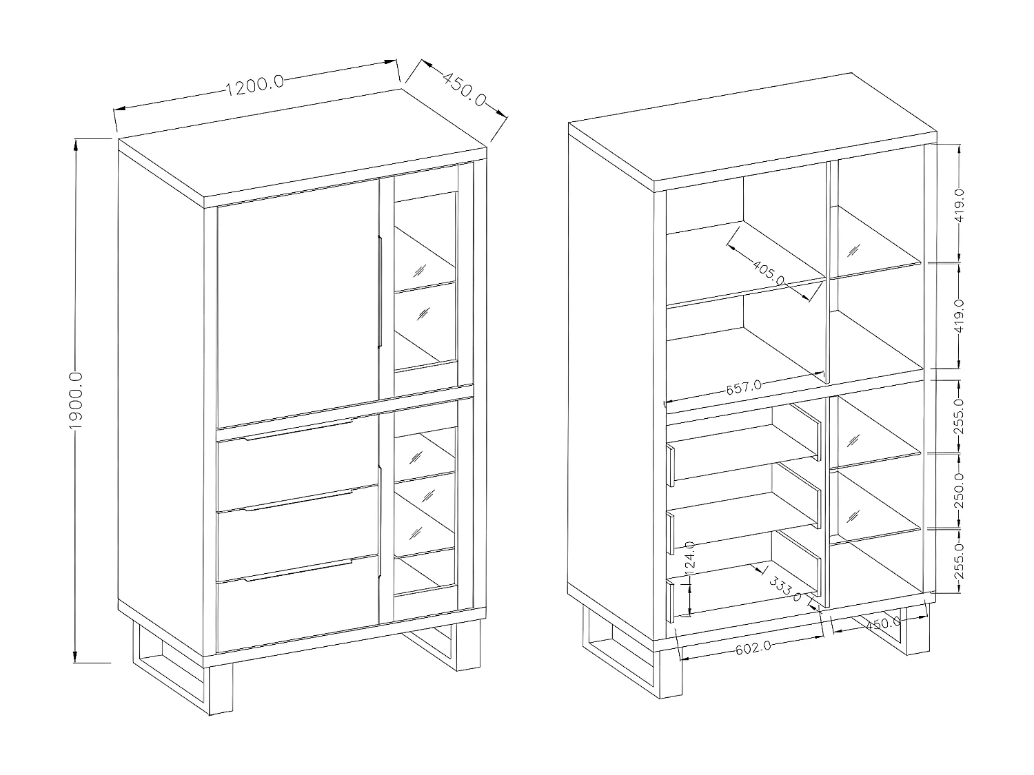 Vaisselier 3 portes 3 tiroirs Eden Bois et Metal