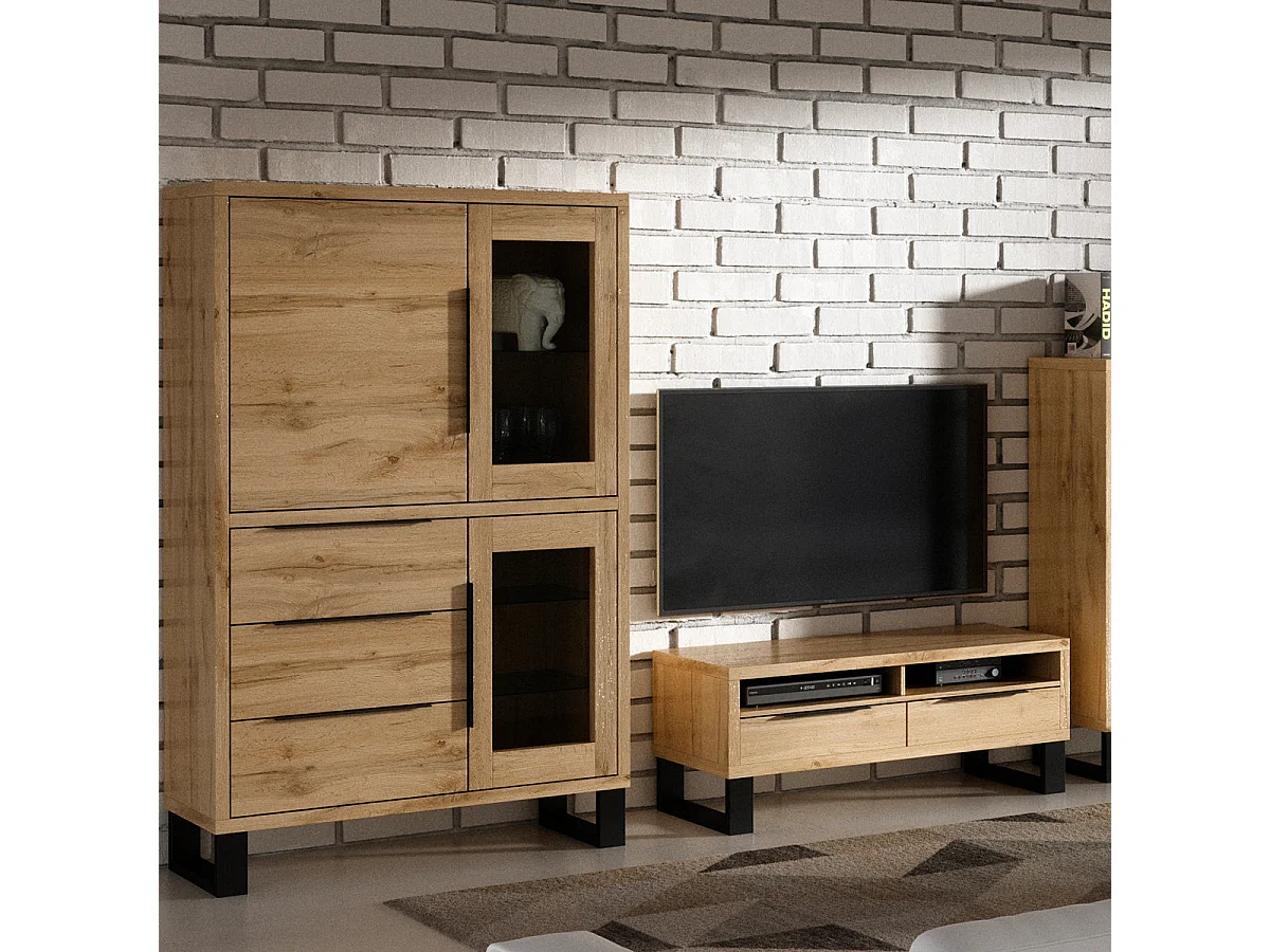 Credenza 3 ante 3 cassetti Eden marrone e metallo 190cm