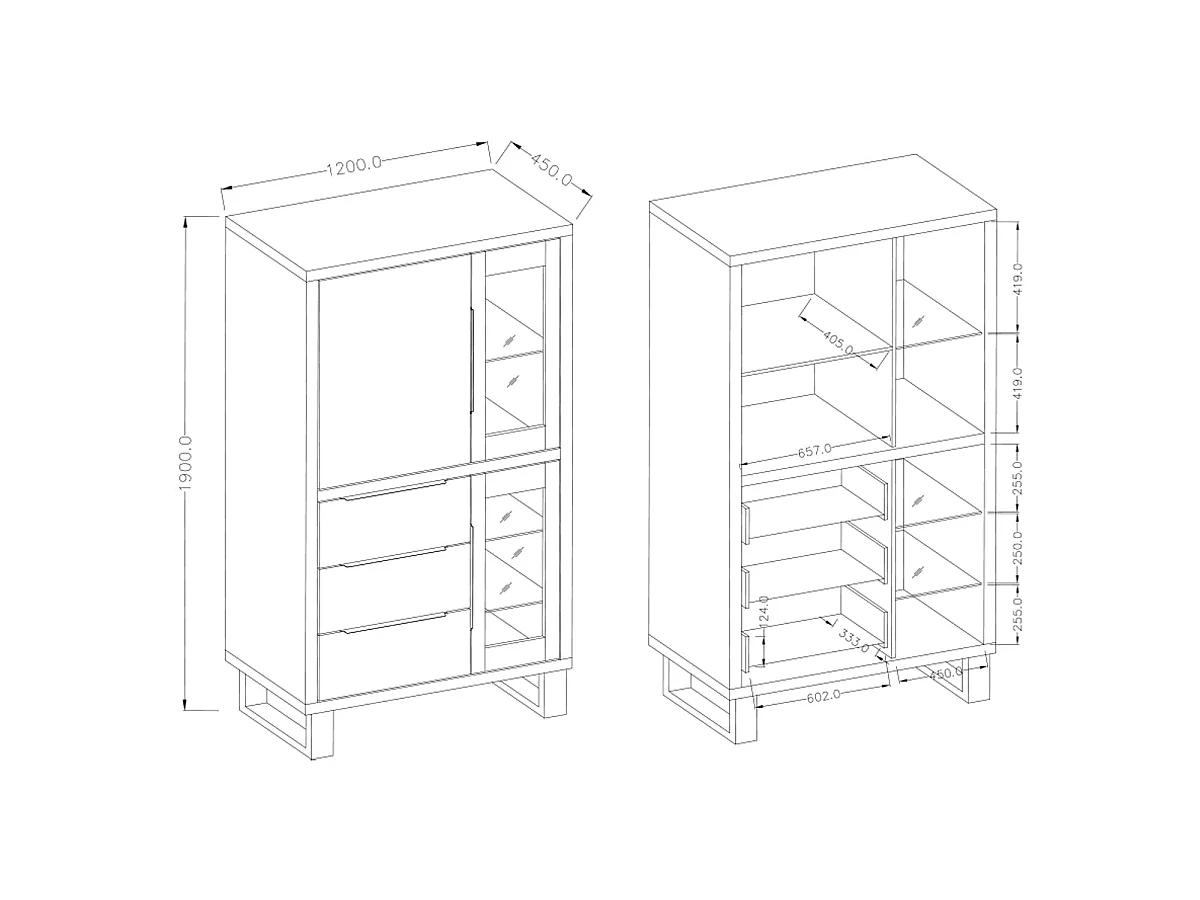 Credenza 3 ante 3 cassetti Eden marrone e metallo 190cm