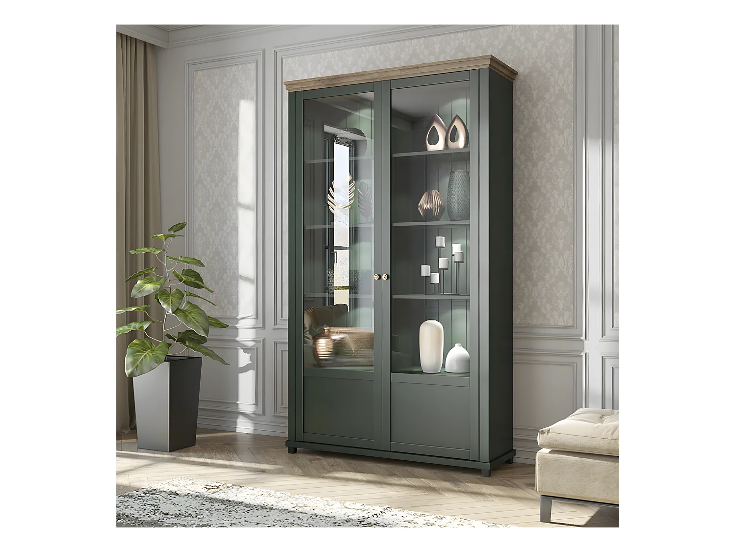 Witryna EVORA 2D zielona mat/dąb lefkas