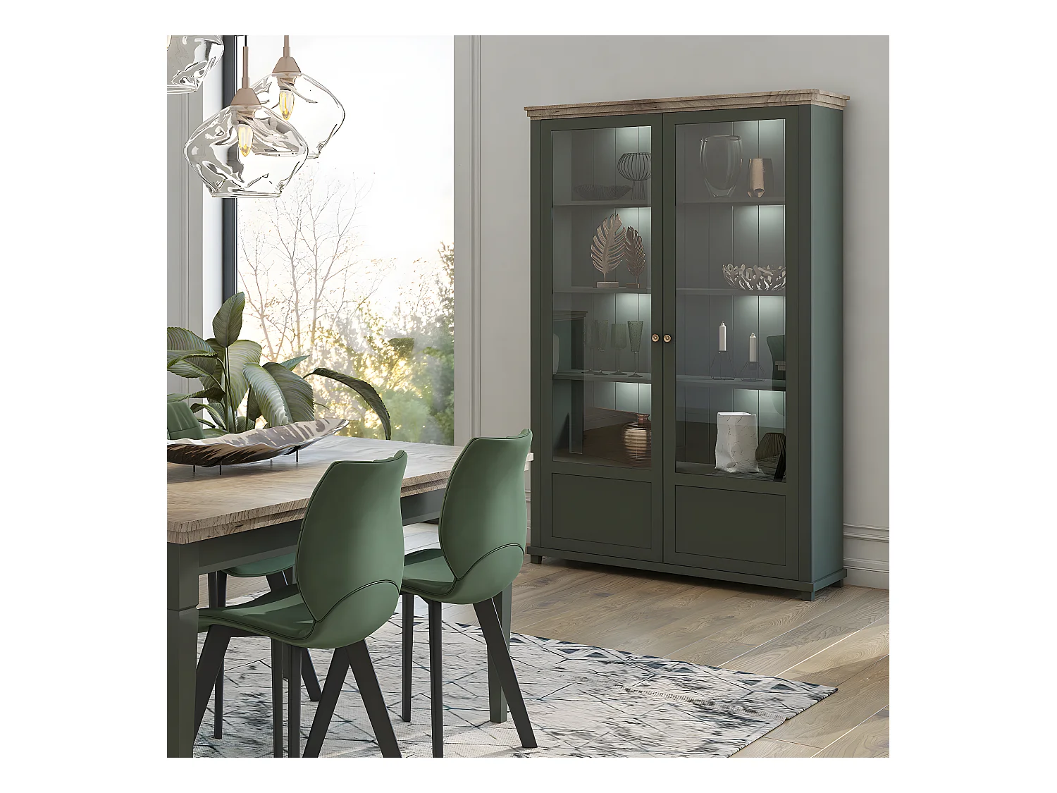 Witryna EVORA 2D zielona mat/dąb lefkas