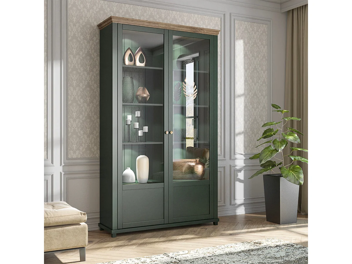 Vaisselier 2 portes Martin Vert et Bois