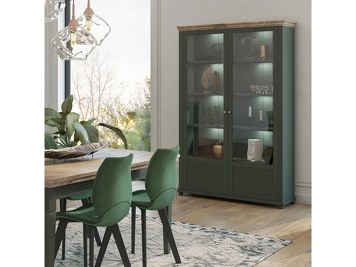 Vaisselier 2 portes Martin Vert et Bois
